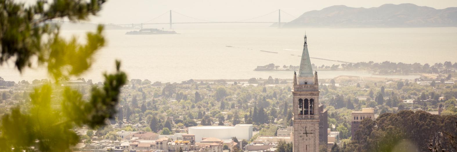 View of bay and campus, campanile