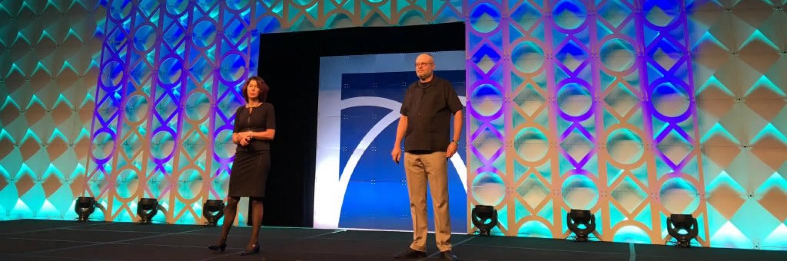 Deirdre Mulligan and Kenneth A. Bamberger deliver the keynote at the Global Privacy Summit (photo courtesy of IAPP)