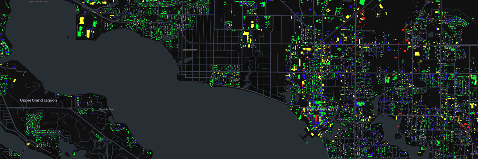 A map of damaged buildings and their classification in Panama City