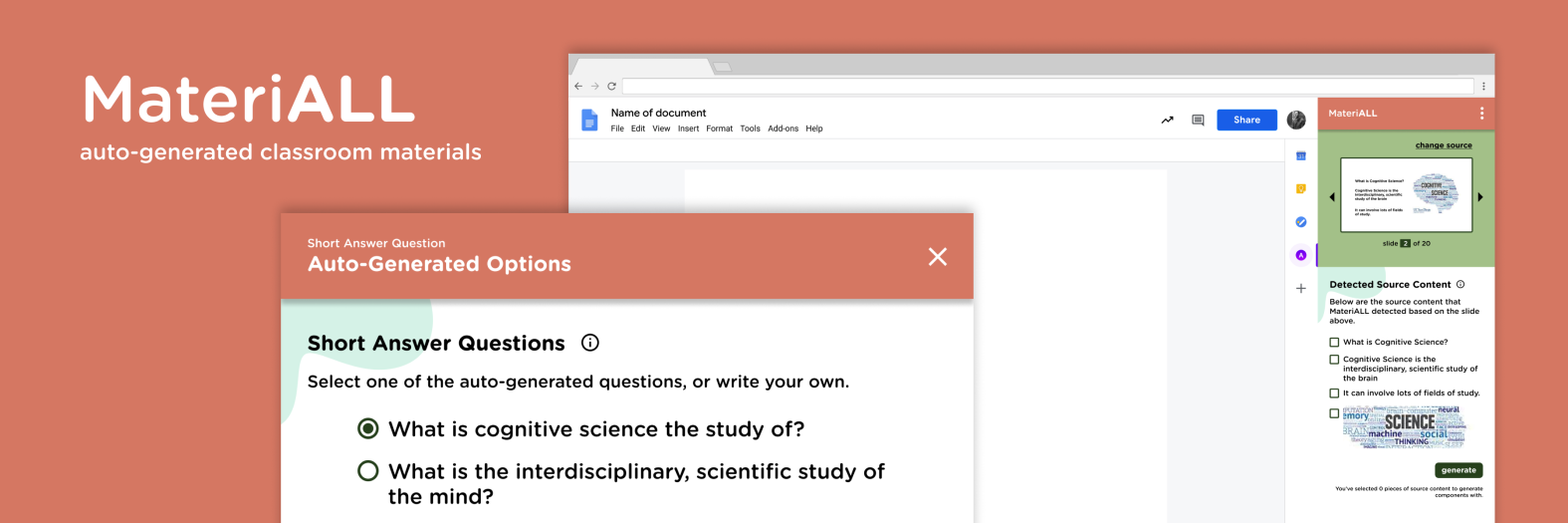 MateriALL sidebar UI and question editor modal