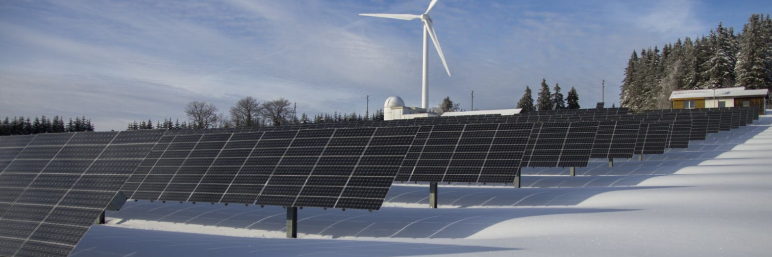 Solar farm with wind power in Winter