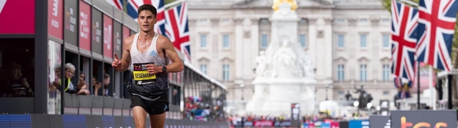 Runner nearing the finish line of the London Marathon