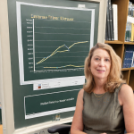 Marti Hearst in front of a AI-generated chart