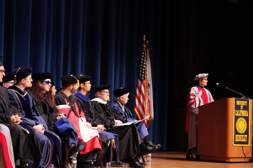 Dean Anno Saxenian speaking at graduation