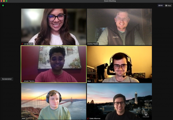 screenshot of 6 people in a Zoom room