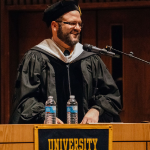 Joe Hall delivers the keynote address at Commencement in 2018