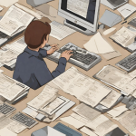 ai-generated image of person on computer surrounded by stacks of papers