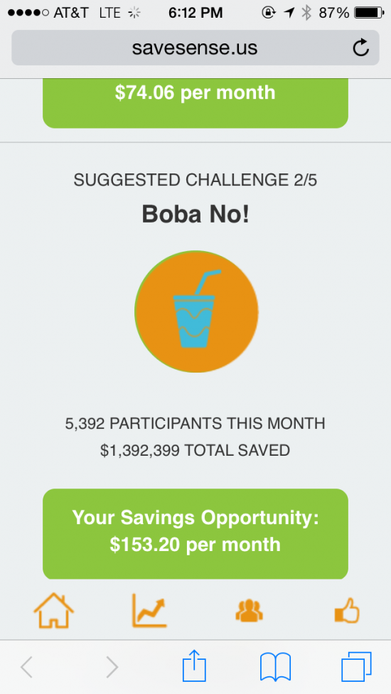 Sample challenges included going a month without buying beer or without buying boba tea.