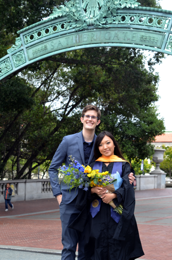 Andrew Bullen and Sharon Lin in front of Sather Gate