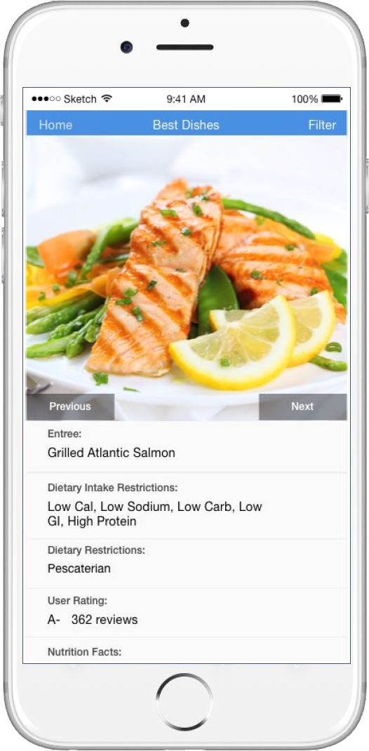 The app D! provides customized restaurant menu information and recommendations for users with diabetes.