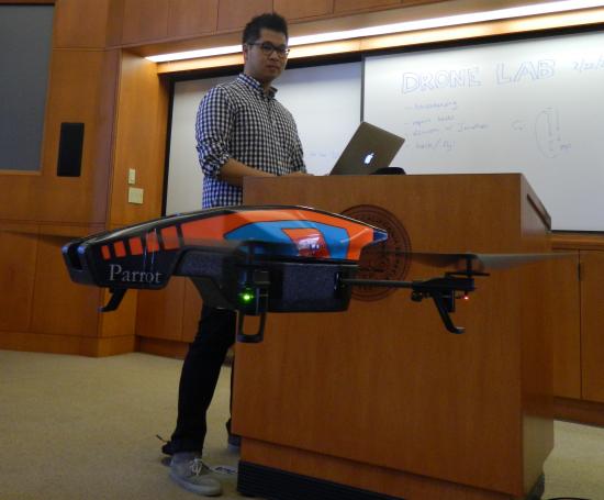 Eight I School students are becoming familiar with drones’ capabilities and imagining their future applications. 