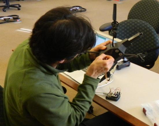 Students are experimenting with adding custom sensors to the drones.