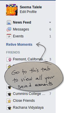 Facebook users can go to the "Relive moments" tab to view all of their saved posts.