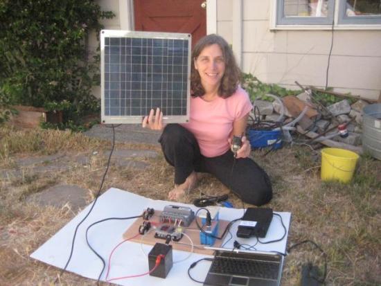 Dr. Laura Stachel demonstrates the portable "solar suitcase"