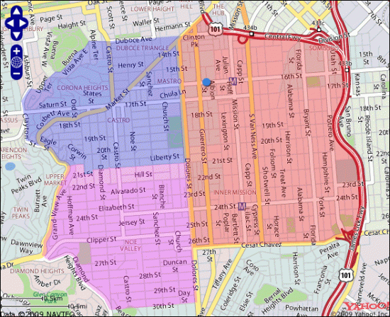 A sample screenshot, with photo locations tagged on a neighborhood map