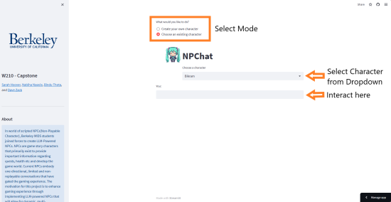 Mode #2: Interact with Selected NPC
